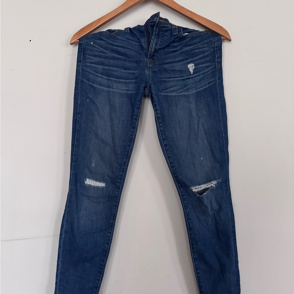 J. Crew toothpick Blue Distressed Skinny Jeans